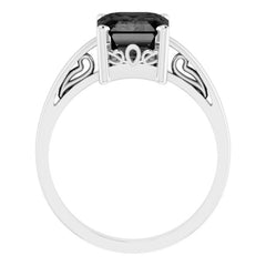 14K White Natural Black Onyx Scroll Setting® Ring