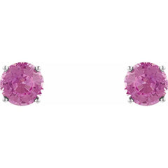 14K White 4 mm Natural Pink Tourmaline Earrings