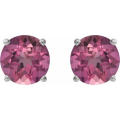 14K White 4 mm Natural Pink Tourmaline Earrings
