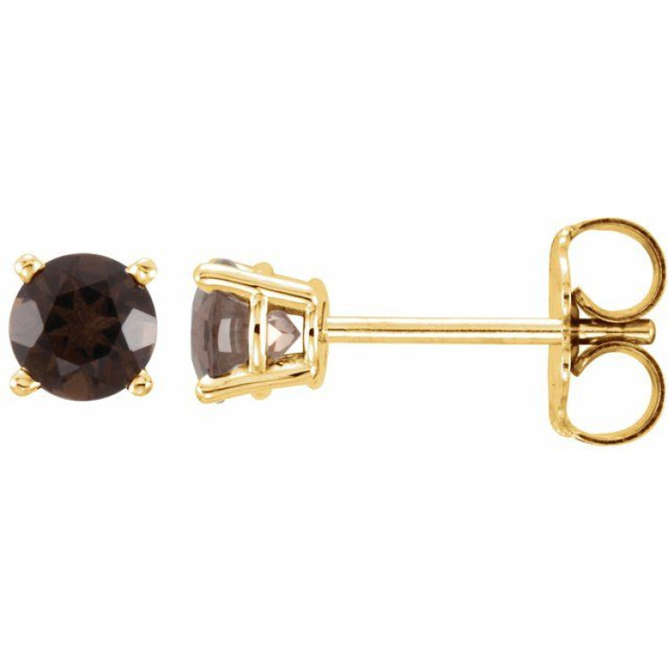 14K Yellow 4 mm Natural Smoky Quartz Earrings