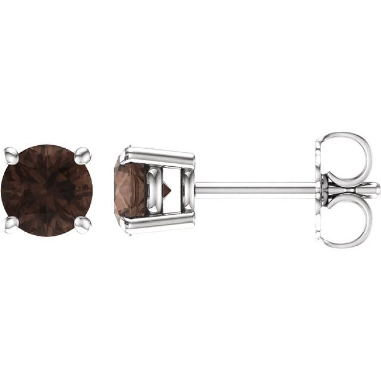 14K White 5 mm Natural Smoky Quartz Earrings