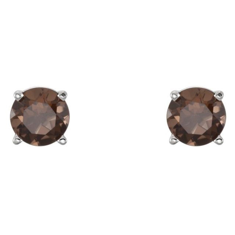 14K White 5 mm Natural Smoky Quartz Earrings