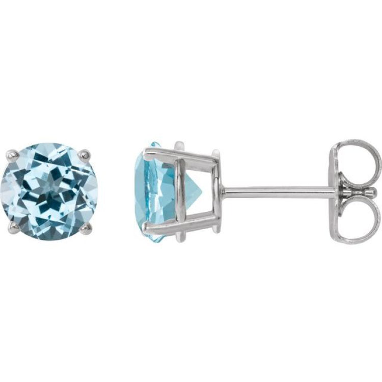 14K White 2.5 mm Natural Sky Blue Topaz Earrings