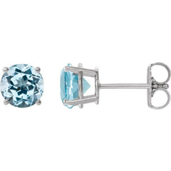 14K White 2.5 mm Natural Sky Blue Topaz Earrings