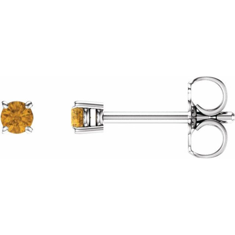 14K White 2.5 mm Natural Citrine Earrings