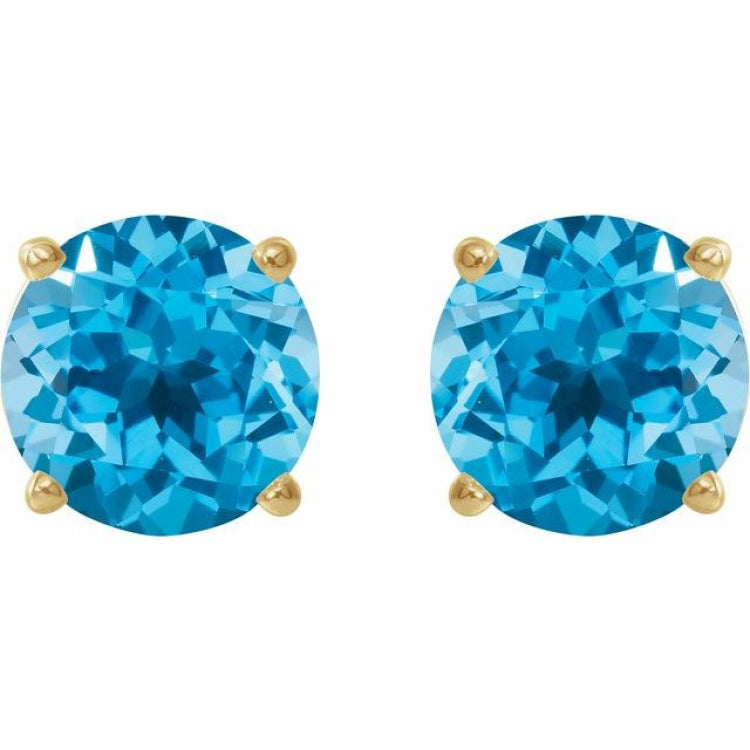 14K Yellow Gold 5 mm Natural Swiss Blue Topaz Earrings