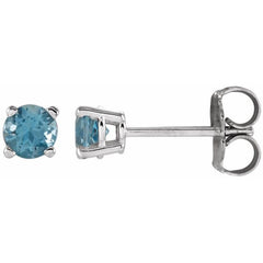 14K White 4 mm Natural Swiss Blue Topaz Earrings