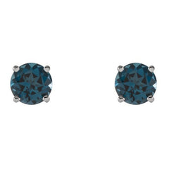 14K White 5 mm Natural London Blue Topaz Earrings