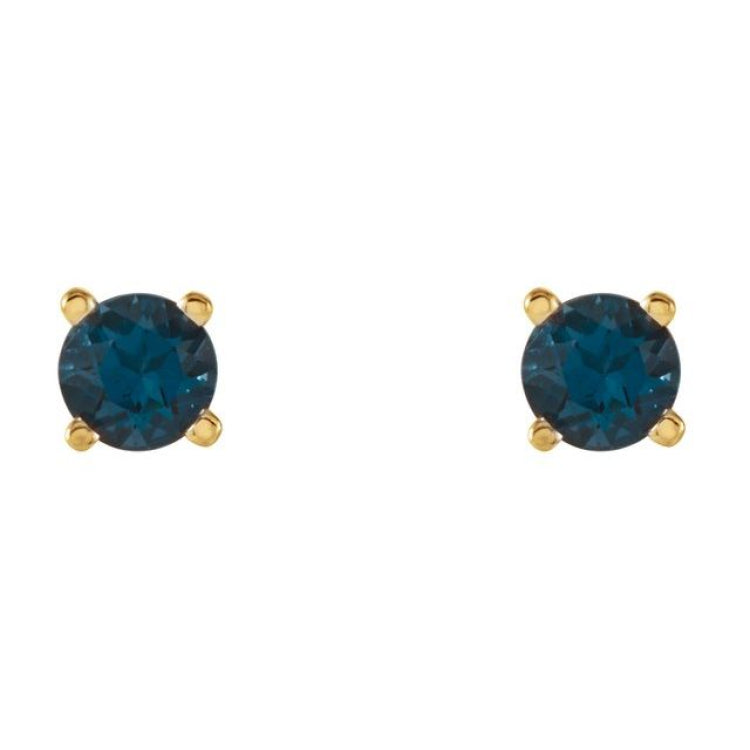 14K Yellow 4 mm Natural London Blue Topaz Earrings