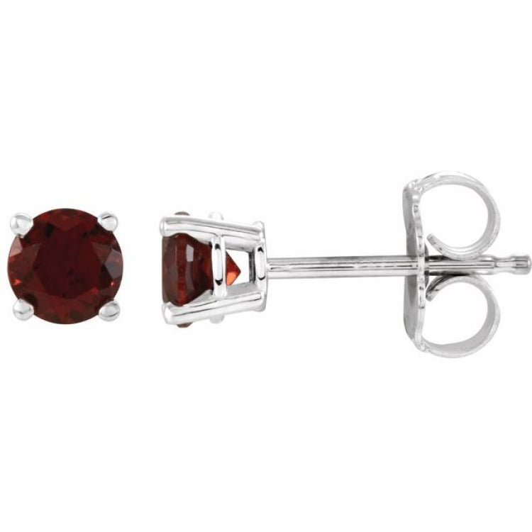 14K White 4 mm Natural Mozambique Garnet Earrings