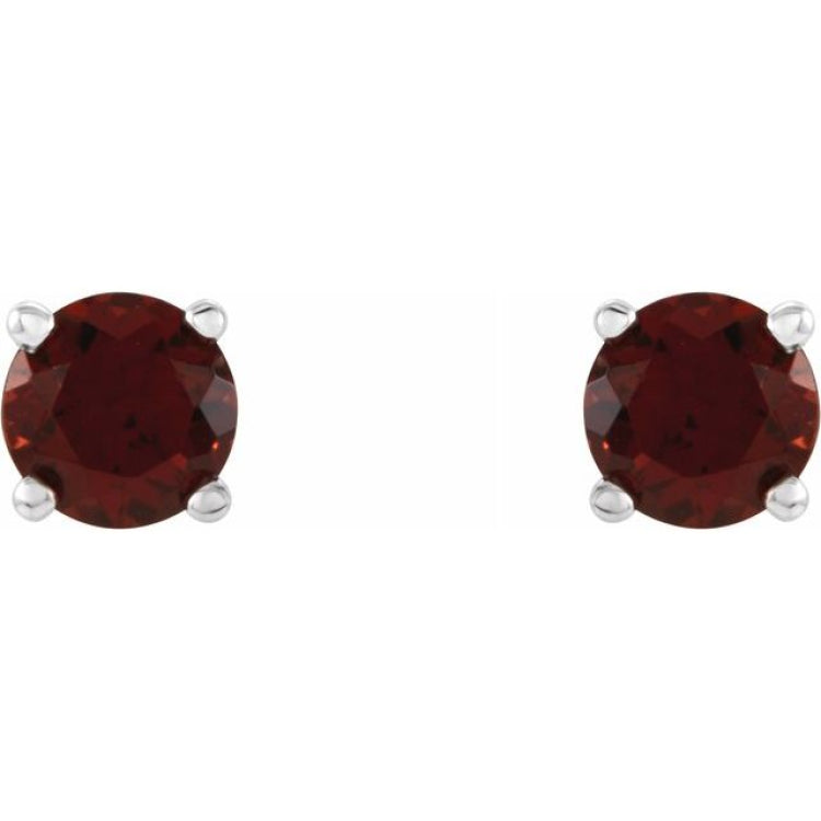 14K White 4 mm Natural Mozambique Garnet Earrings