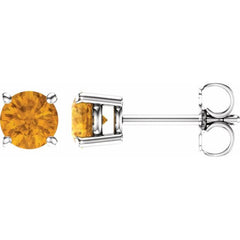 14K White 5 mm Natural Citrine Earrings