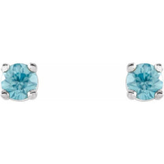 14K White 2.5 mm Natural Blue Zircon Earrings