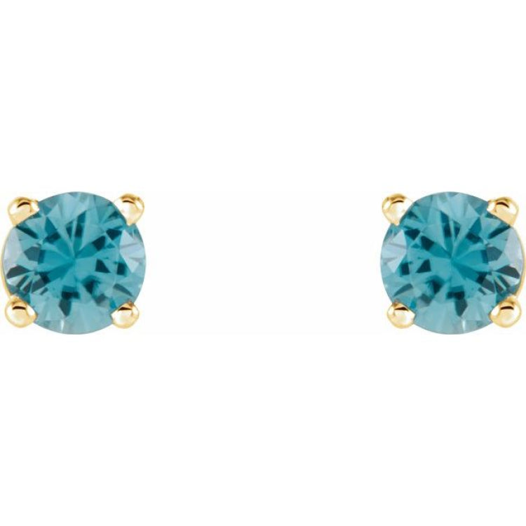14K Yellow 4 mm Natural Blue Zircon Earrings