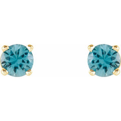 14K Yellow 4 mm Natural Blue Zircon Earrings