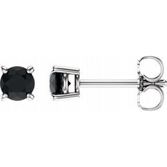 14K White 4 mm Natural Black Onyx Earrings