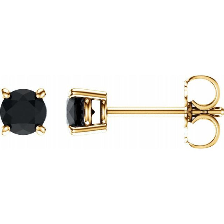 14K Yellow 4 mm Natural Black Onyx Earrings