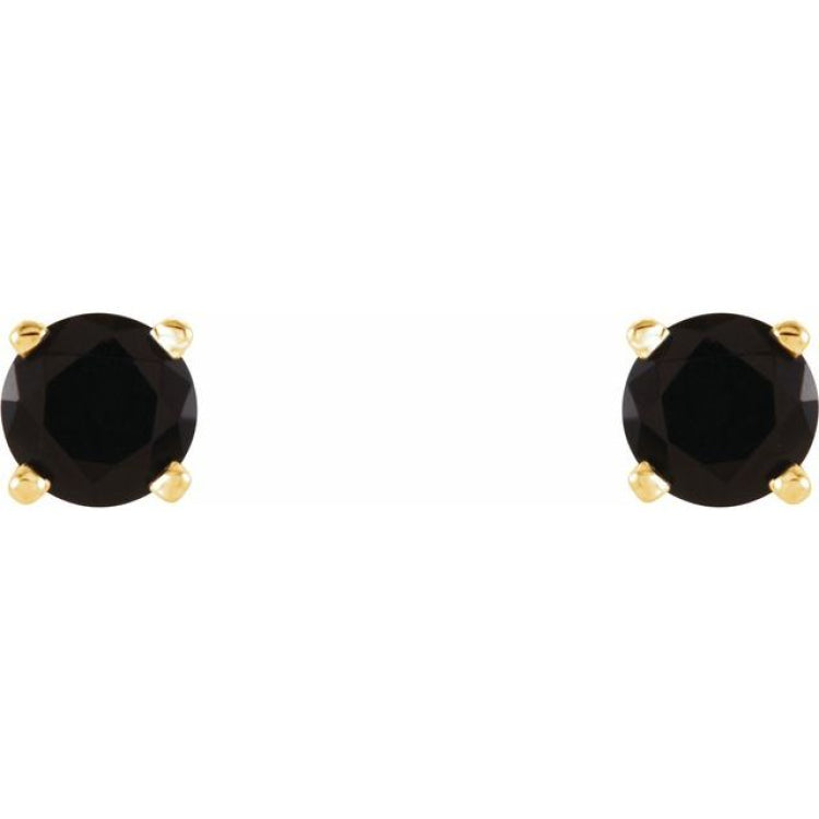 14K Yellow 4 mm Natural Black Onyx Earrings