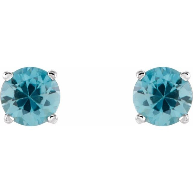 14K White 5 mm Natural Blue Zircon Earrings