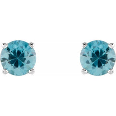 14K White 5 mm Natural Blue Zircon Earrings