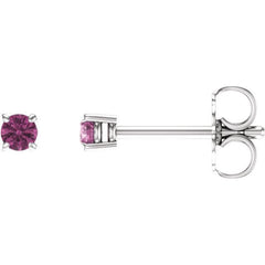 14K White 2.5 mm Natural Pink Tourmaline Earrings
