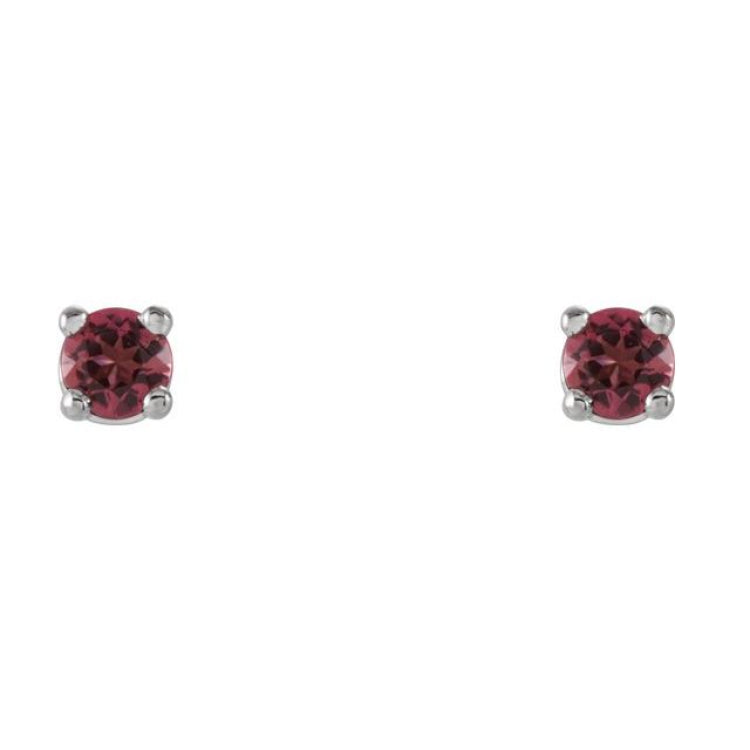 14K White 2.5 mm Natural Pink Tourmaline Earrings