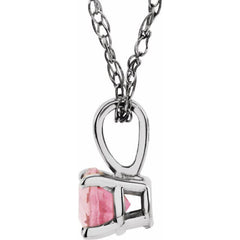 14K White 3 mm Natural Pink Tourmaline Youth Solitaire 14" Necklace