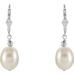 Sterling Silver 9-9.5 mm Cultured White Freshwater Pearl Earrings