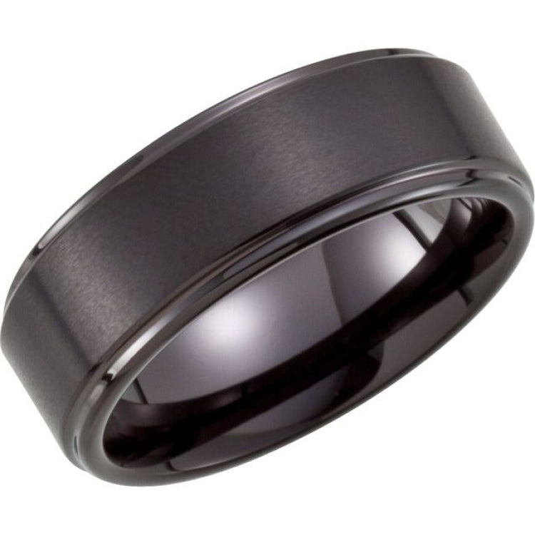Black PVD Tungsten 8 mm Stepped-Edge Comfort-Fit Band Size 10.5