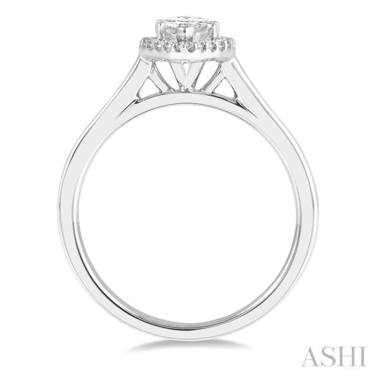 5/8 ctw Round Cut Diamond Engagement Ring With 1/2 ct Marquise Cut Center Stone in 14K White Gold