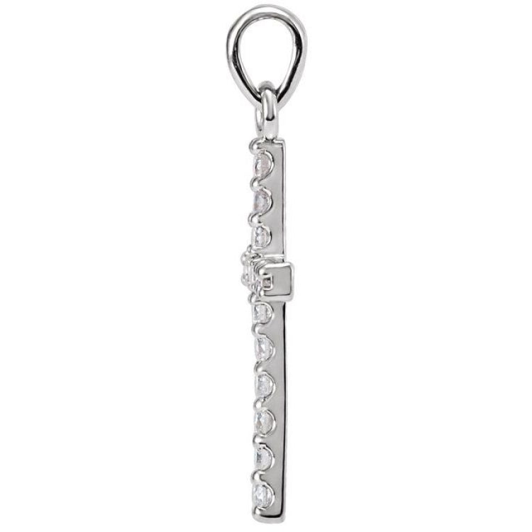 14K White 1/8 CTW Natural Diamond Cross Pendant