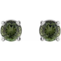 14K White 3 mm Natural Green Tourmaline Earrings