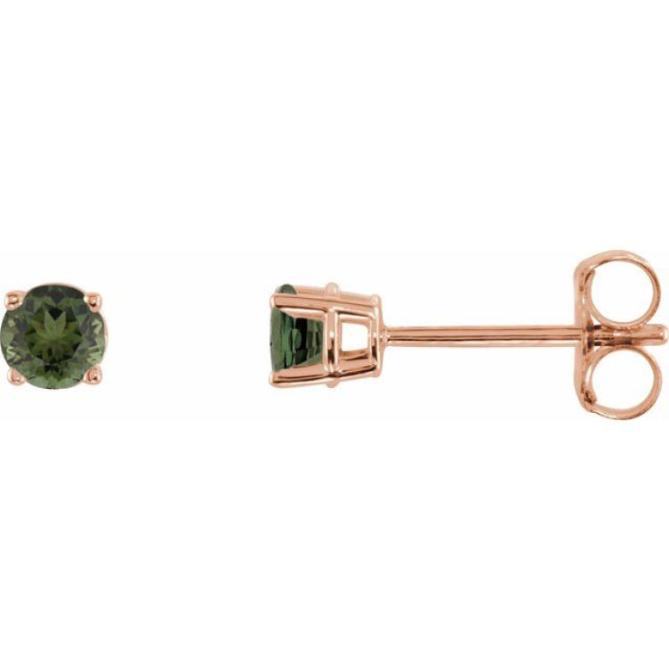 14K Rose Gold 3 mm Natural Green Tourmaline Earrings