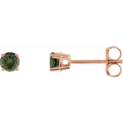 14K Rose Gold 3 mm Natural Green Tourmaline Earrings