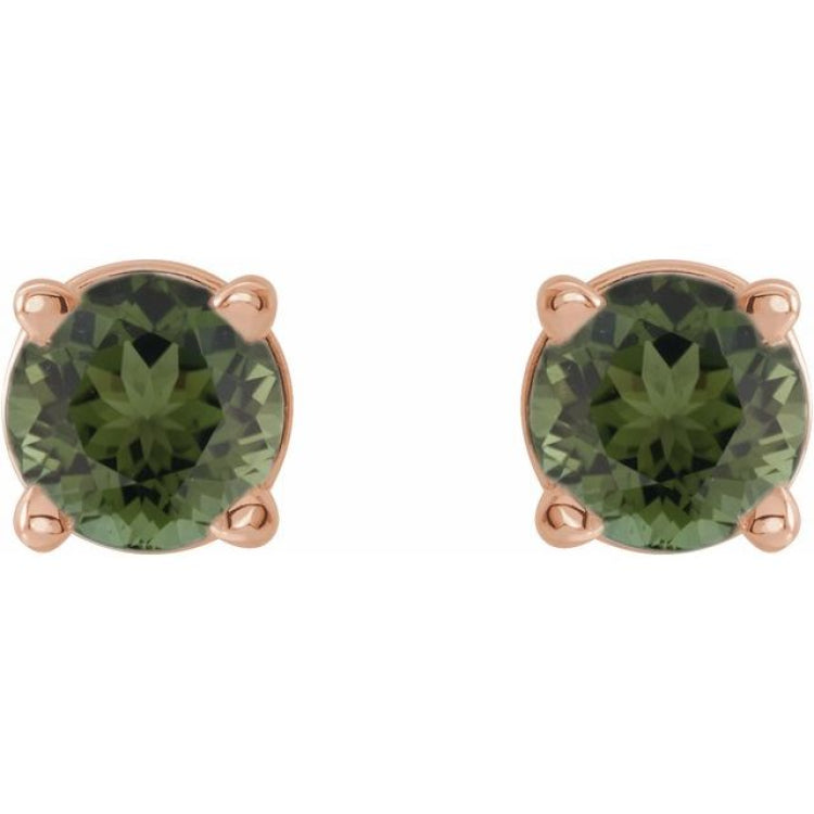 14K Rose 3 mm Natural Green Tourmaline Earrings