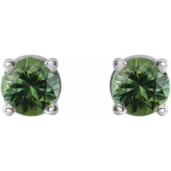 14K White 3 mm Natural Green Sapphire Earrings