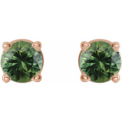 14K Rose 3 mm Natural Green Sapphire Earrings