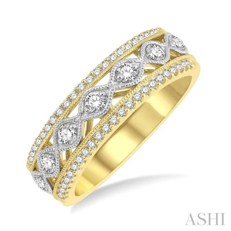 3/8 Ctw Lattice Two Tone Round Cut Diamond Fashion Band in 14K Yellow and White Gold