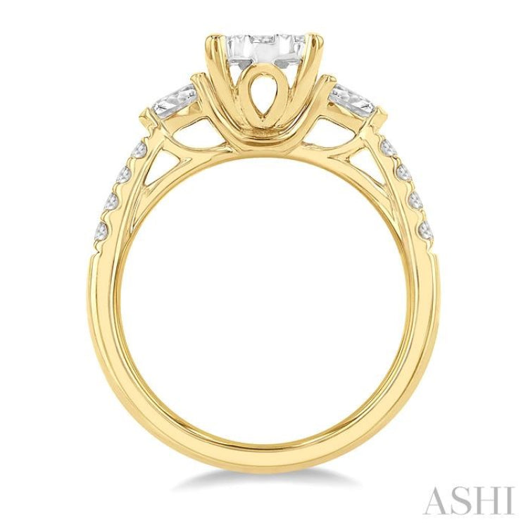 3/4 Ctw Circular Mount Lovebright Pear and Round Cut Diamond Engagement Ring in 14K Yellow and White Gold