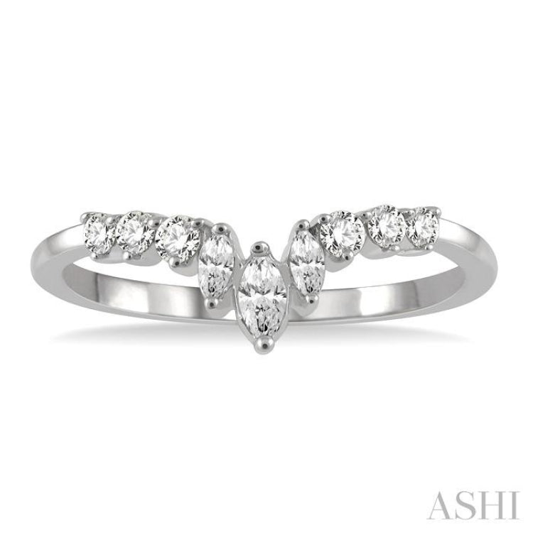 1/3 Ctw Chevron Marquise and Round Cut Diamond Fashion Ring in 14K White Gold
