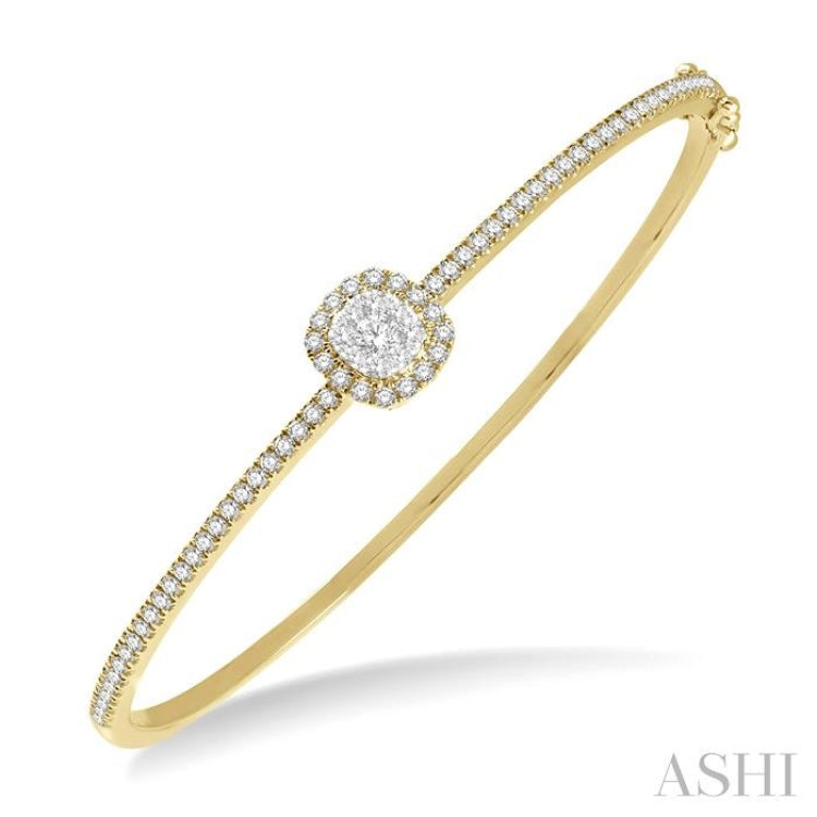 1 Ctw Cushion Shape Lovebright Round Cut Diamond Stackable Bangle in 14K Yellow and White Gold