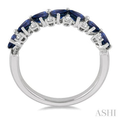 4x3 MM Pear Shape Sapphire and 1/6 Ctw Round Cut Diamond Precious Band in 14K White Gold