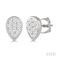 1/3 Ctw Pear Shape Lovebright Round Cut Diamond Bezel Stud Earring in 14K White Gold