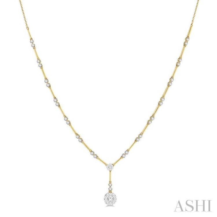 1 7/8 Ctw Circular Bar Link Lovebright Round Cut Diamond Necklace in 14K Yellow and White Gold