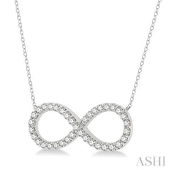 1 Ctw Round Cut Diamond Infinity Pendant With Chain in 14K White Gold