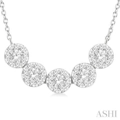 1/2 Ctw 5-Stone Circular Mount Lovebright Round Cut Diamond Necklace in 14K White Gold
