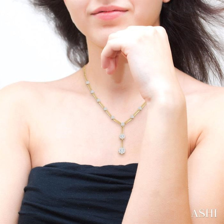 2 Ctw Lovebright Round Cut Diamond Elongated Link Necklace in 14K Yellow and White Gold