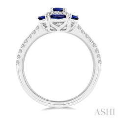 6x4 MM Oval Shape & 4X2 MM Marquise Shape Sapphire and 1/3 Ctw Round Cut Diamond Precious Ring in 14K White Gold