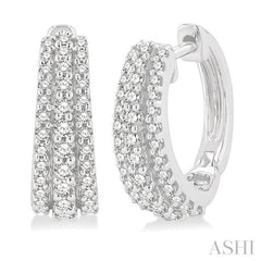 1/2 Ctw Triple Row Round Cut Diamond Huggie Petite Earrings in 14K White Gold