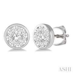1/2 Ctw Medallion Lovebright Round Cut Diamond Bezel Stud Earring in 14K White Gold